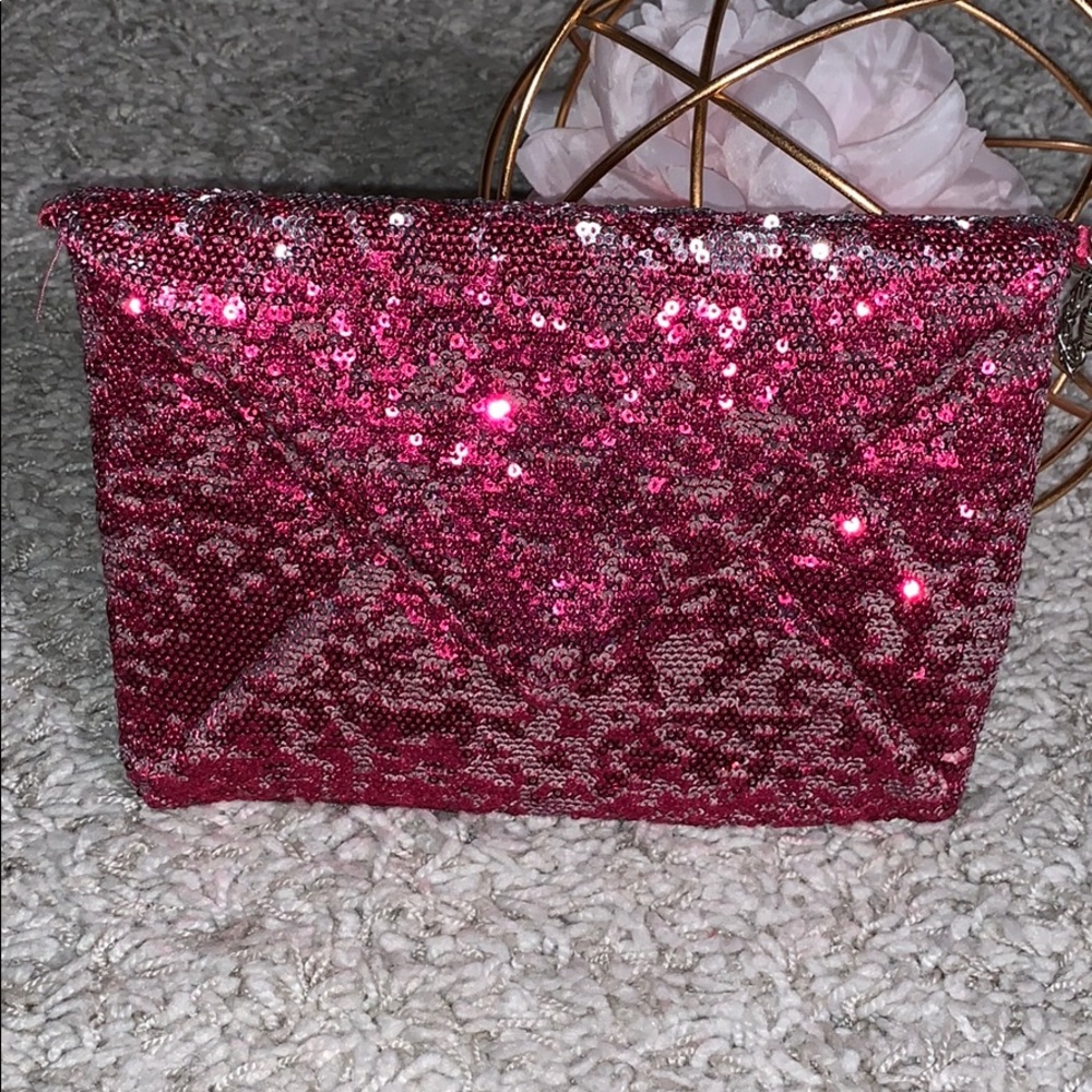 Pink and Silver Envelope Purse with Silver Chain
